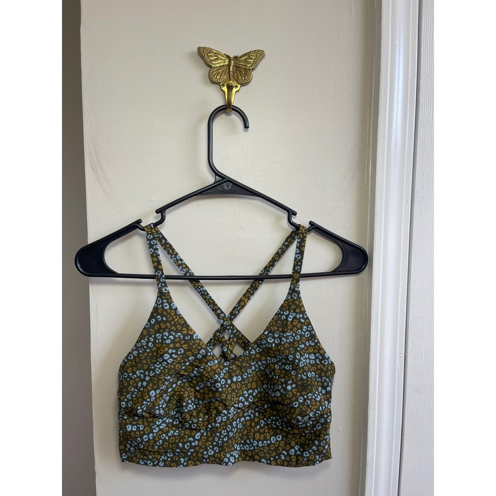 Aerie Leopard Print Sports Bra M brown green and blue